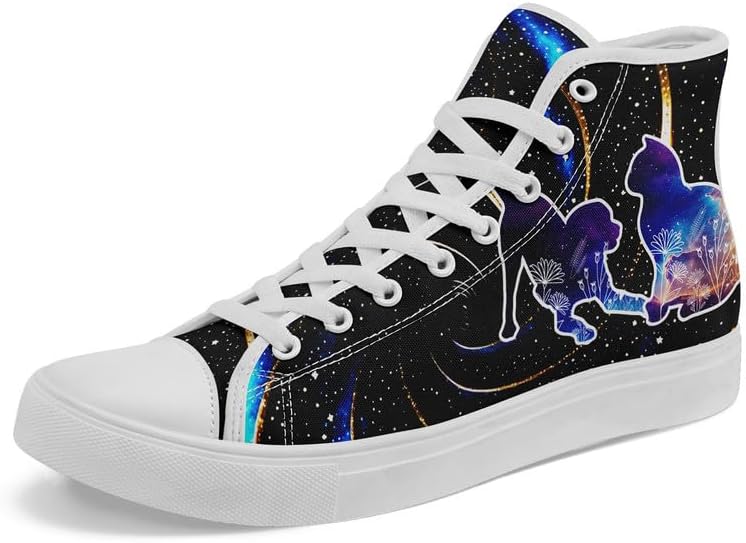 

Высокие кеды из ткани для девочек и мальчиков с принтами галактики, кошек и собак, модные кроссовки, дышащие, легкие, повседневная обувь Awsole, белый/черный