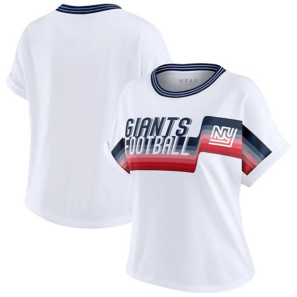 

Женская белая футболка new york giants cropped center stripe dolman Wear By Erin Andrews
