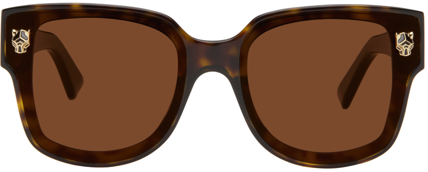 

Коричневые и черные солнцезащитные очки Panthere Wayfarer из ацетата Cartier