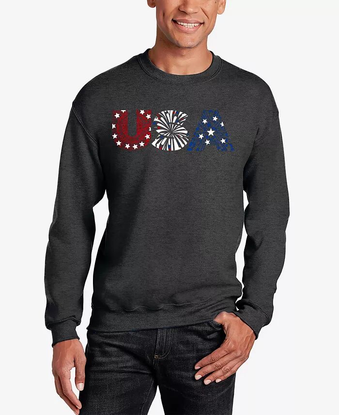 

USA Fireworks - Мужская толстовка с круглым вырезом Word Art LA Pop Art, серый