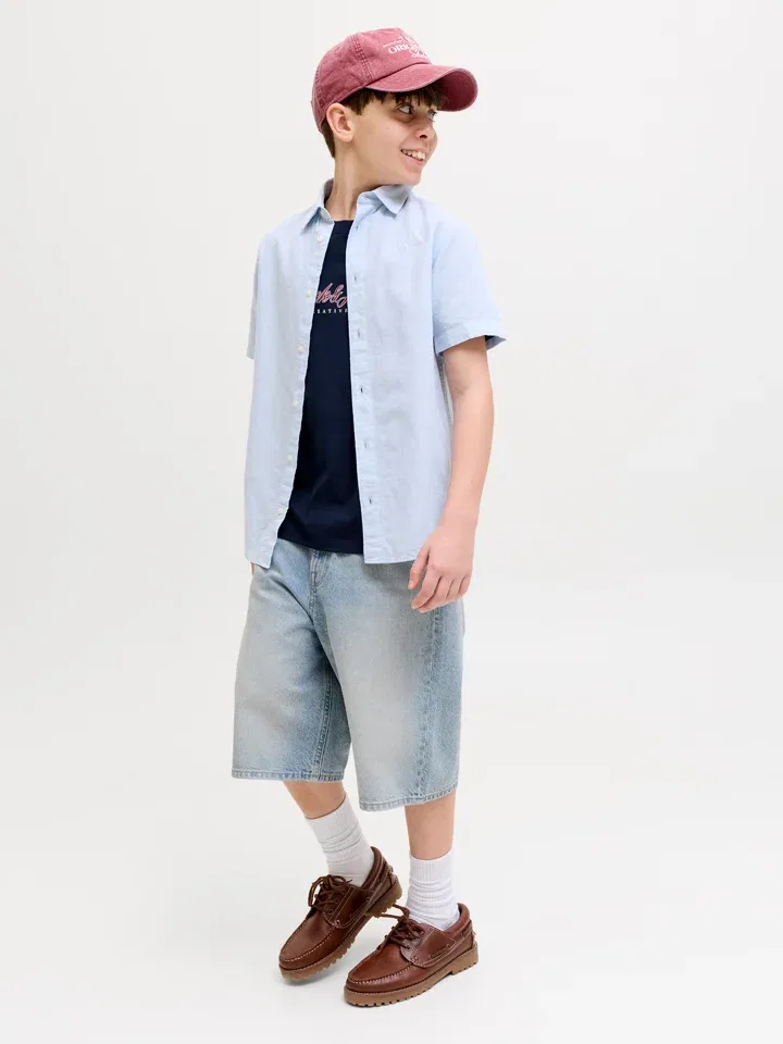 Шорты джинсовые, завышенная талия, JACK & JONES Junior, голубой — фото 3