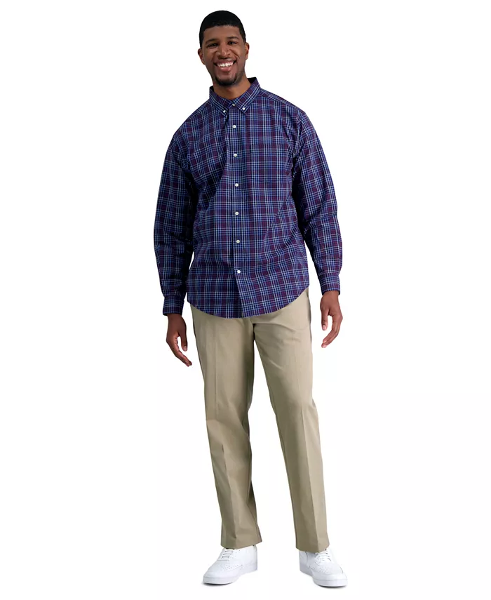 

Мужские классические брюки с плоской передней частью Big & Tall Iron Free Premium Khaki Haggar, коричневый/бежевый