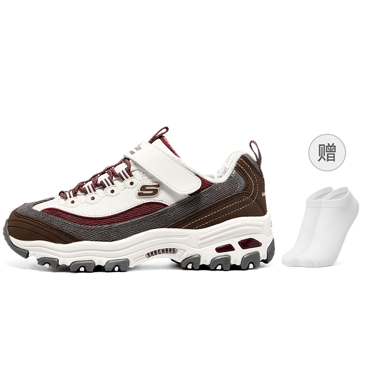 

Девичьи нескользящие амортизирующие износостойкие низкие детские повседневные ботинки burgundy unisex Skechers, Shoes+Socks (Comes with)