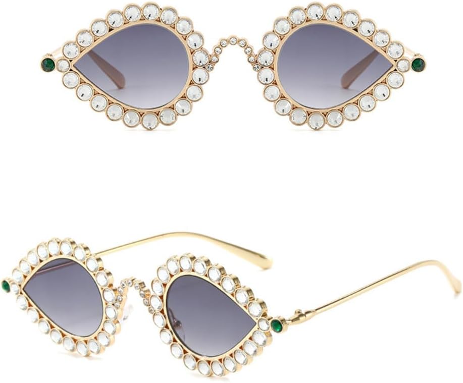 

Солнцезащитные очки «кошачий глаз» для женщин, винтажные, в стиле металл-панк, для мужчин, ретро, ​​со стразами, очки с защитой от УФ-излучения UV400 LANGSER, Gold Gray