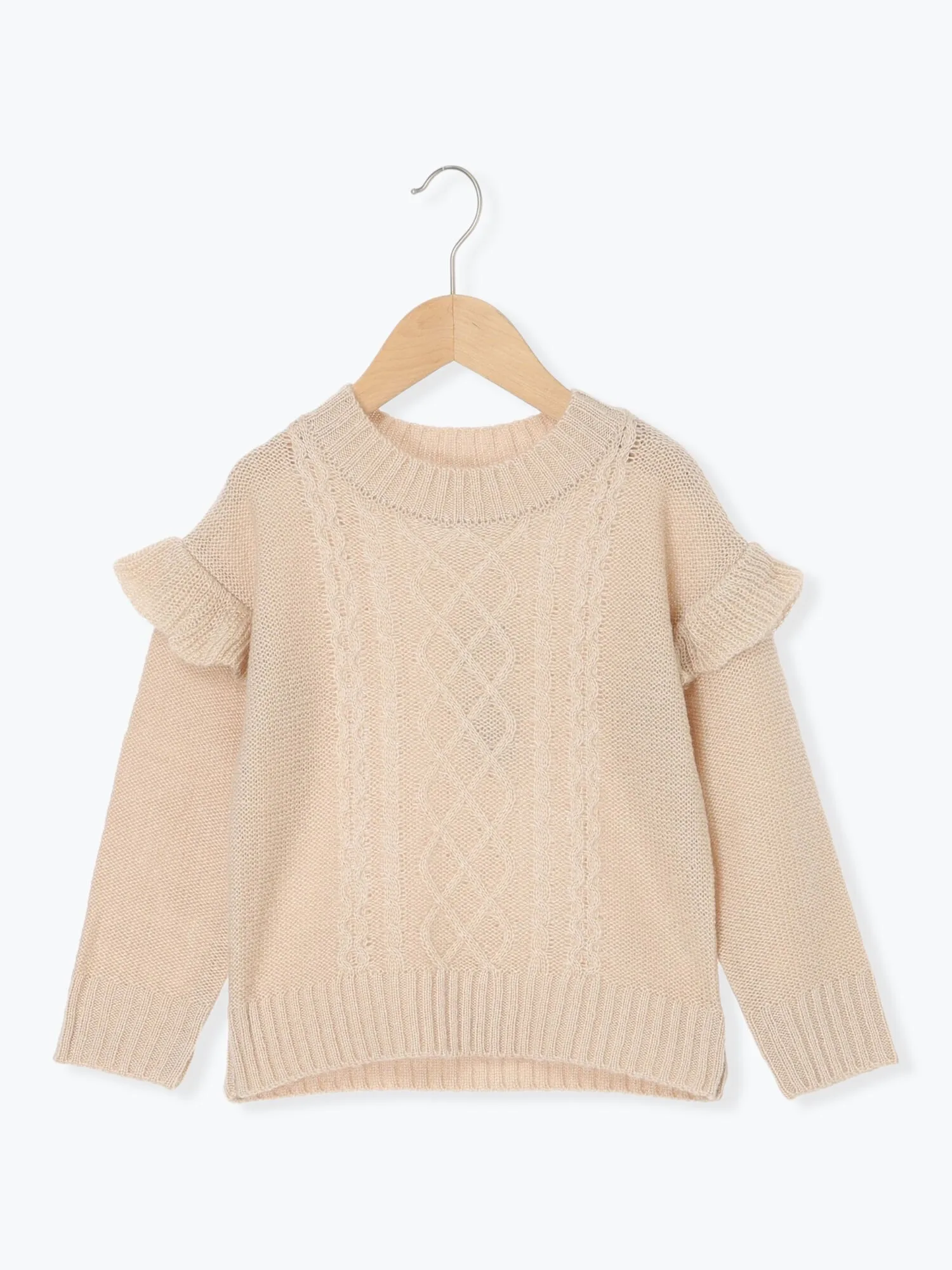 Вязаный свитер с оборками на плечах и косами Samansa Mos2 Lagom, beige