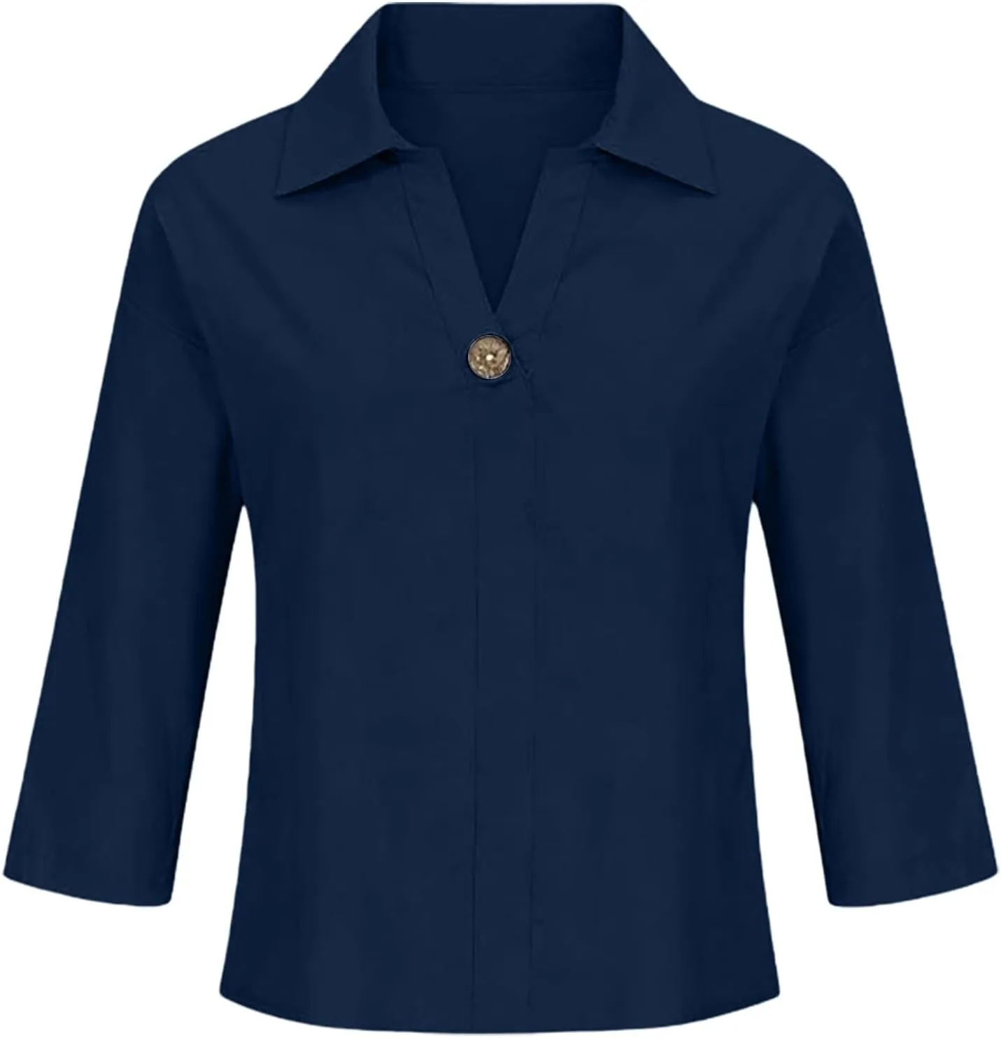 Льняная рубашка для женщин Plus Size 3/4 Sleeve V Neck — фото 3