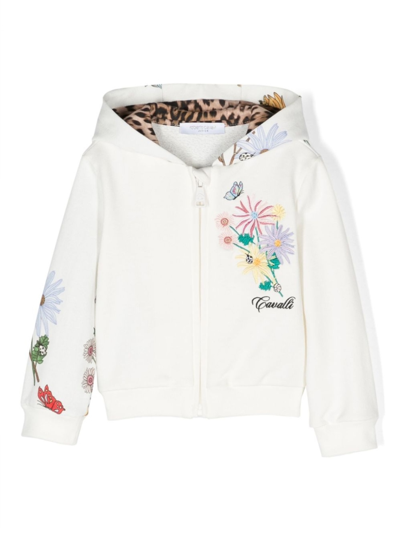 

Roberto Cavalli Junior куртка с капюшоном и цветочной вышивкой, белый