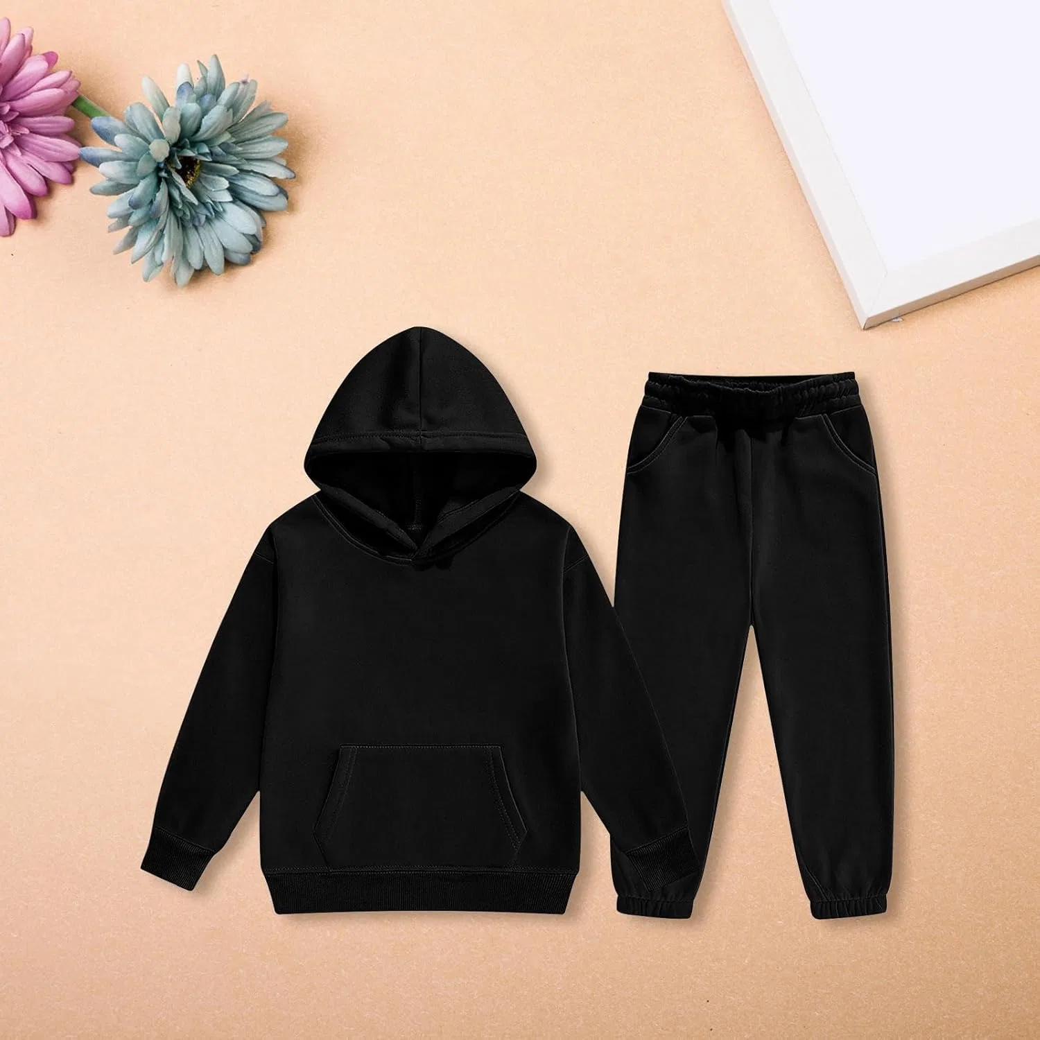 Детский спортивный костюм из 2 предметов, хлопковый флис, Black — фото 3