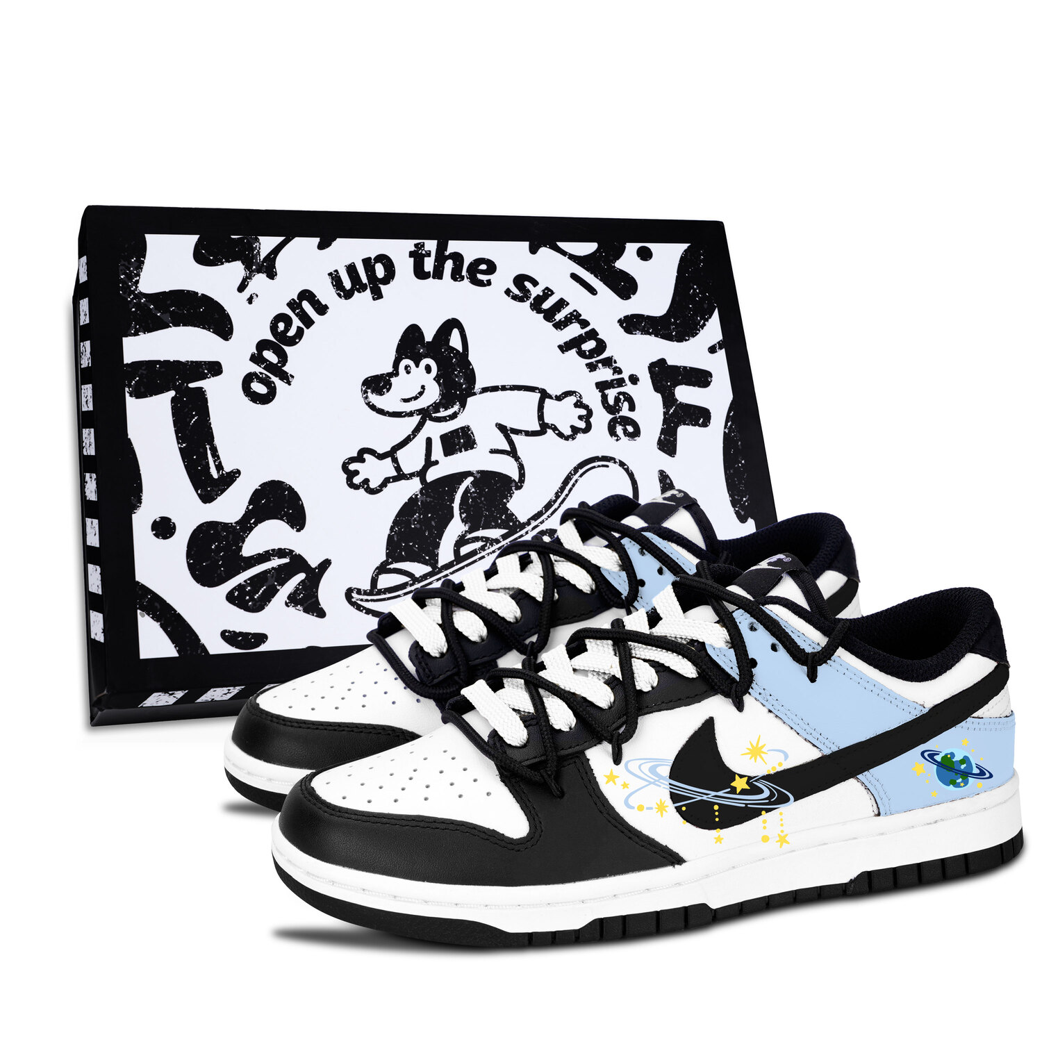 

Dunk Black White, фантастическая планета устойчивые к истиранию низкие кроссовки для скейтбординга унисекс Nike, синий