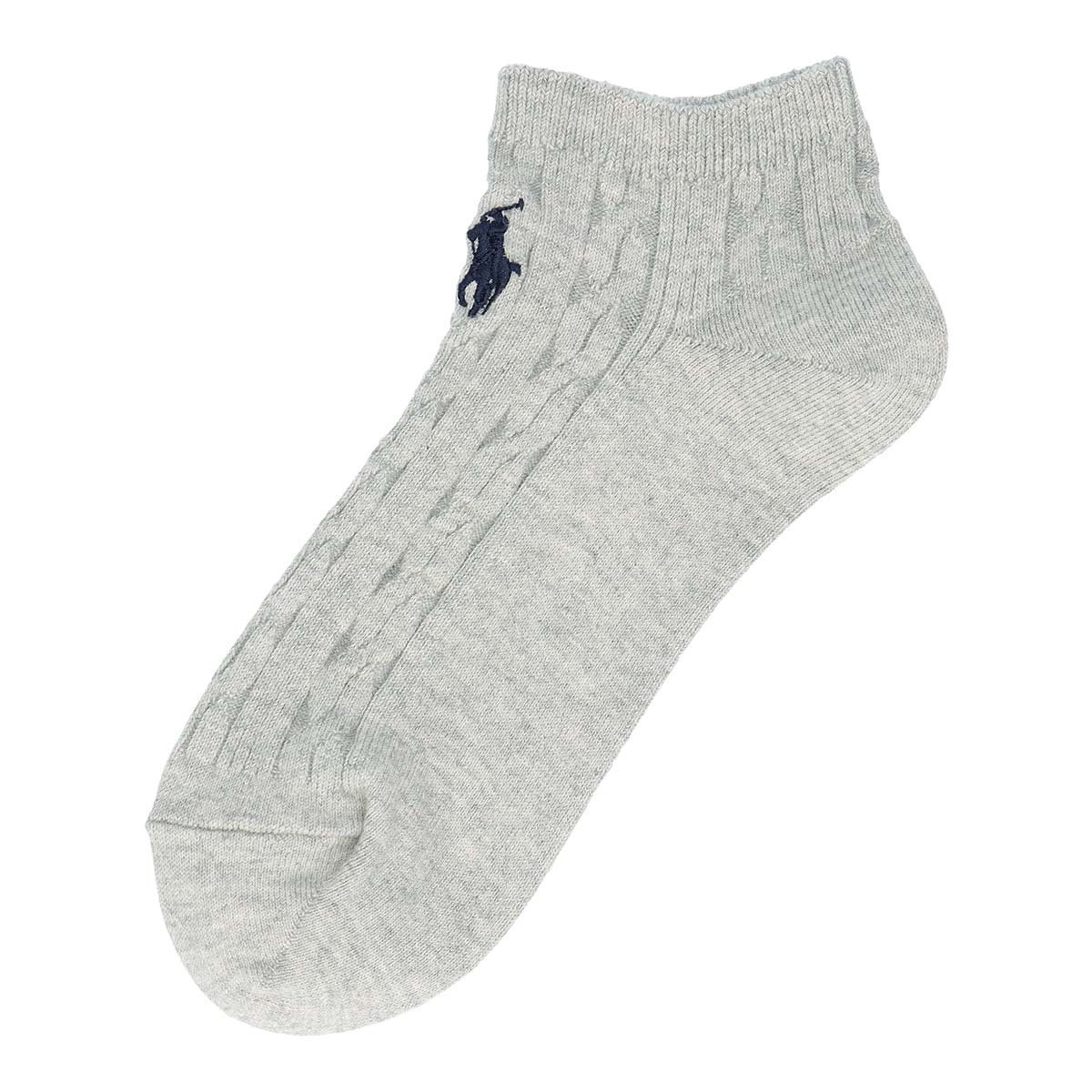 Женские носки длиной до колена с вышивкой спереди и узором «косичка». Polo Ralph Lauren, 93. Light Gray