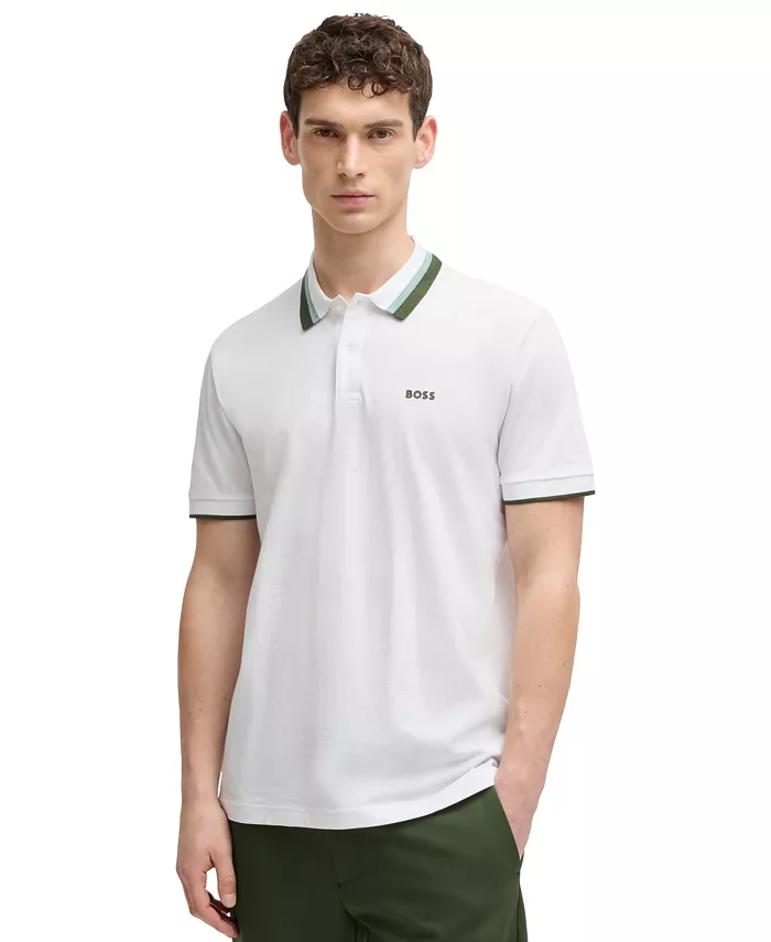 

Мужская поло Paddy Regular Fit с контрастными полосками Hugo Boss, белый