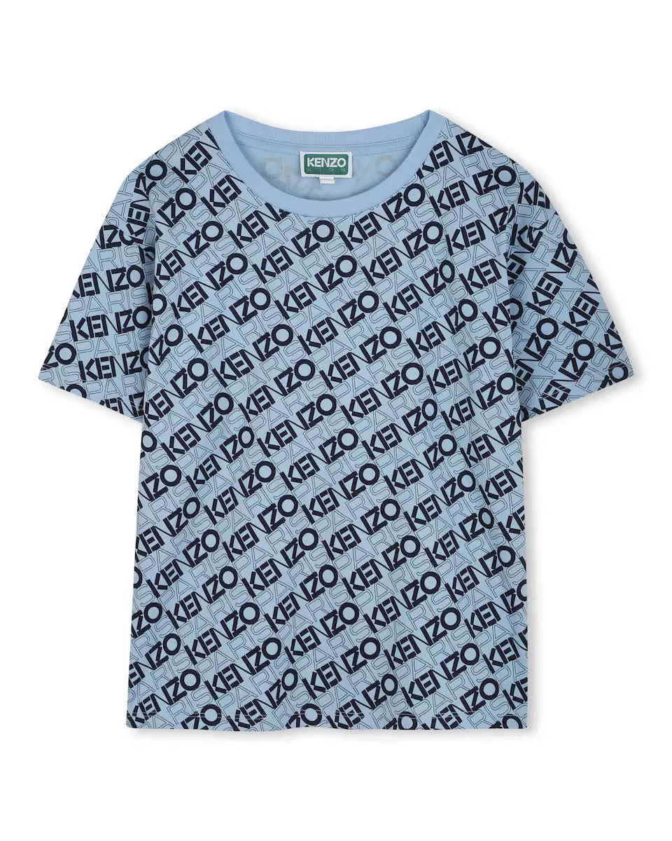 

Хлопковая футболка для мальчика с принтом монограммы Kenzo Kids, голубой