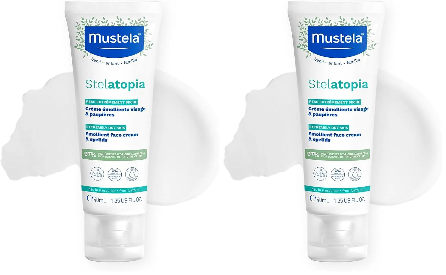 Детский увлажняющий крем для лица Mustela Stelatopia для кожи, склонной к экземе, с натуральным маслом авокадо и подсолнечника, без отдушек, 1,35 жидких унции (1 упаковка) 39,9 мл (2 шт.)