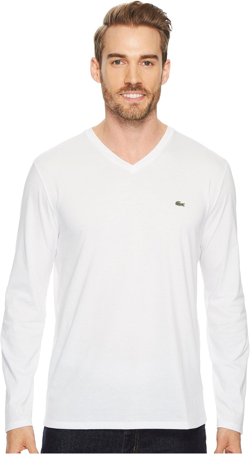 

Футболка Lacoste Long Sleeve Pima Jersey V-Neck T-Shirt, белый