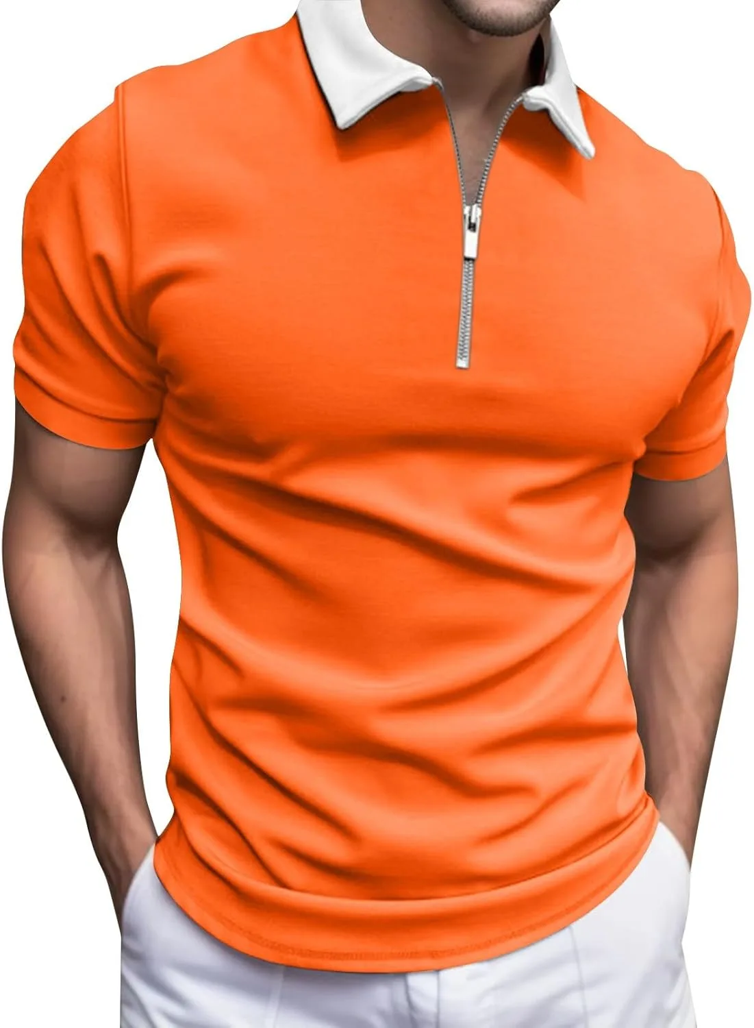 

Мужская поло с застежкой на четверть, легкая, с коротким рукавом и карманом