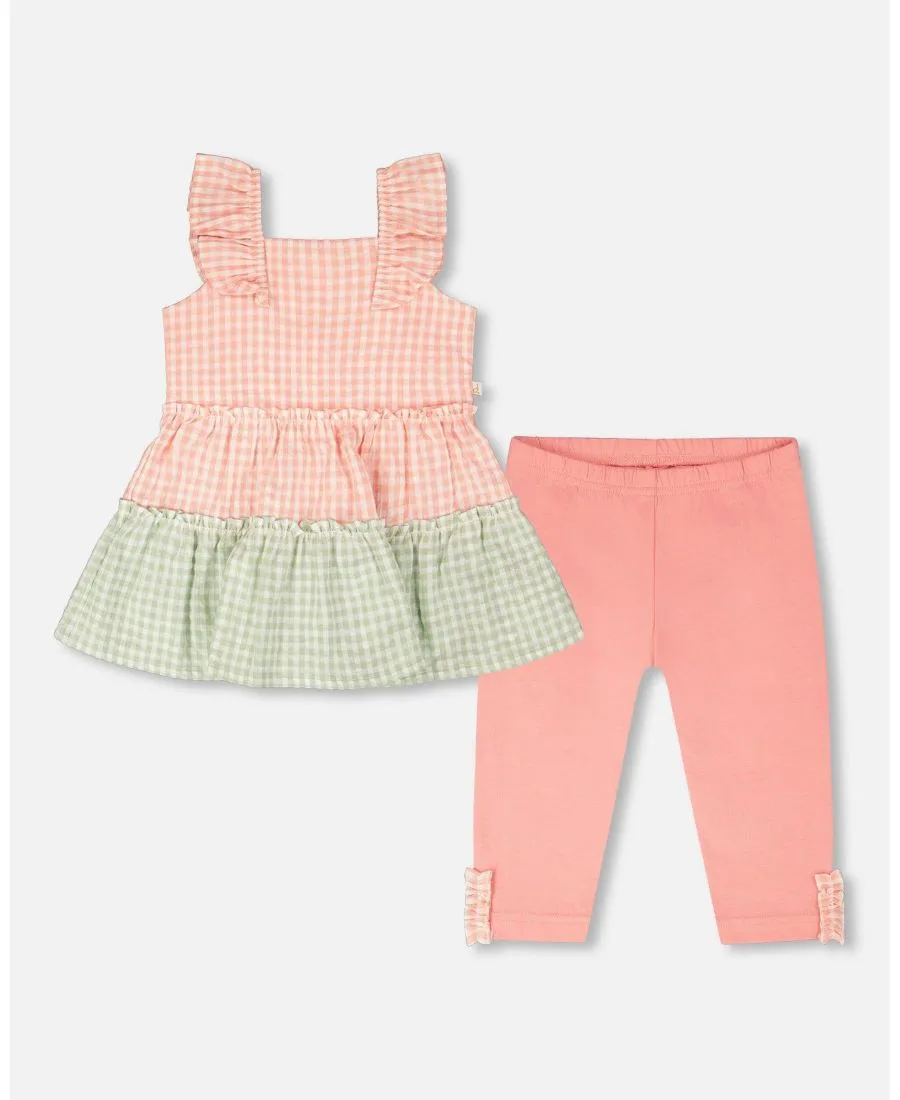 Комплект для девочек: туника и хлопковые капри в клетку Deux par Deux, Peach Gingham & Peach