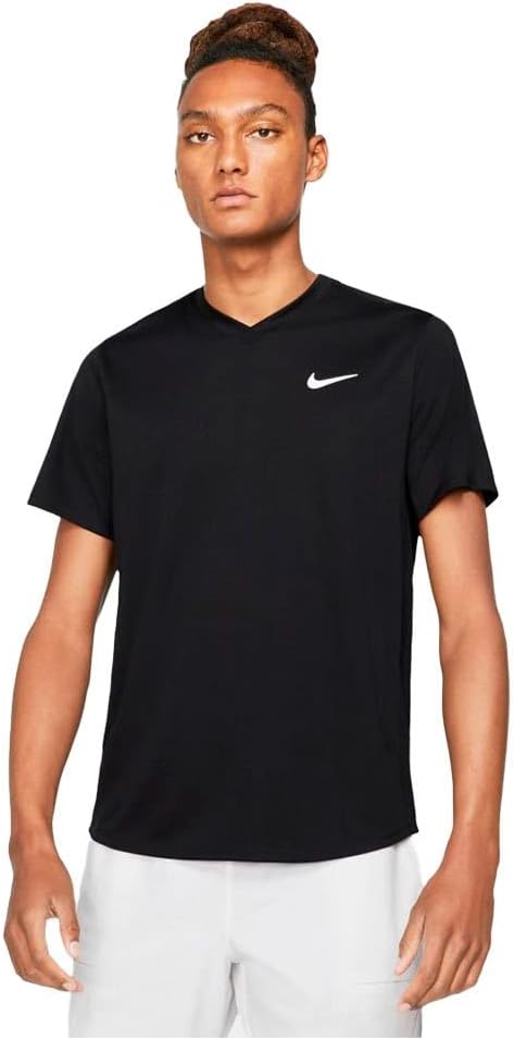 

Мужская теннисная рубашка NikeCourt Dri-FIT Victory с V-образным вырезом, Black/White