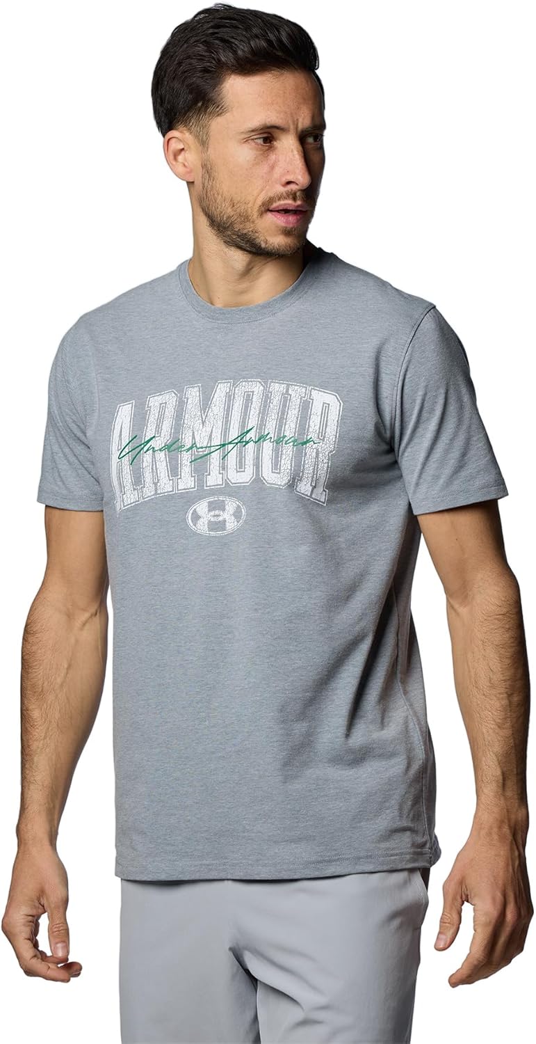 

Мужская футболка с коротким рукавом из высококачественного хлопка UNDER ARMOUR, темно-серый