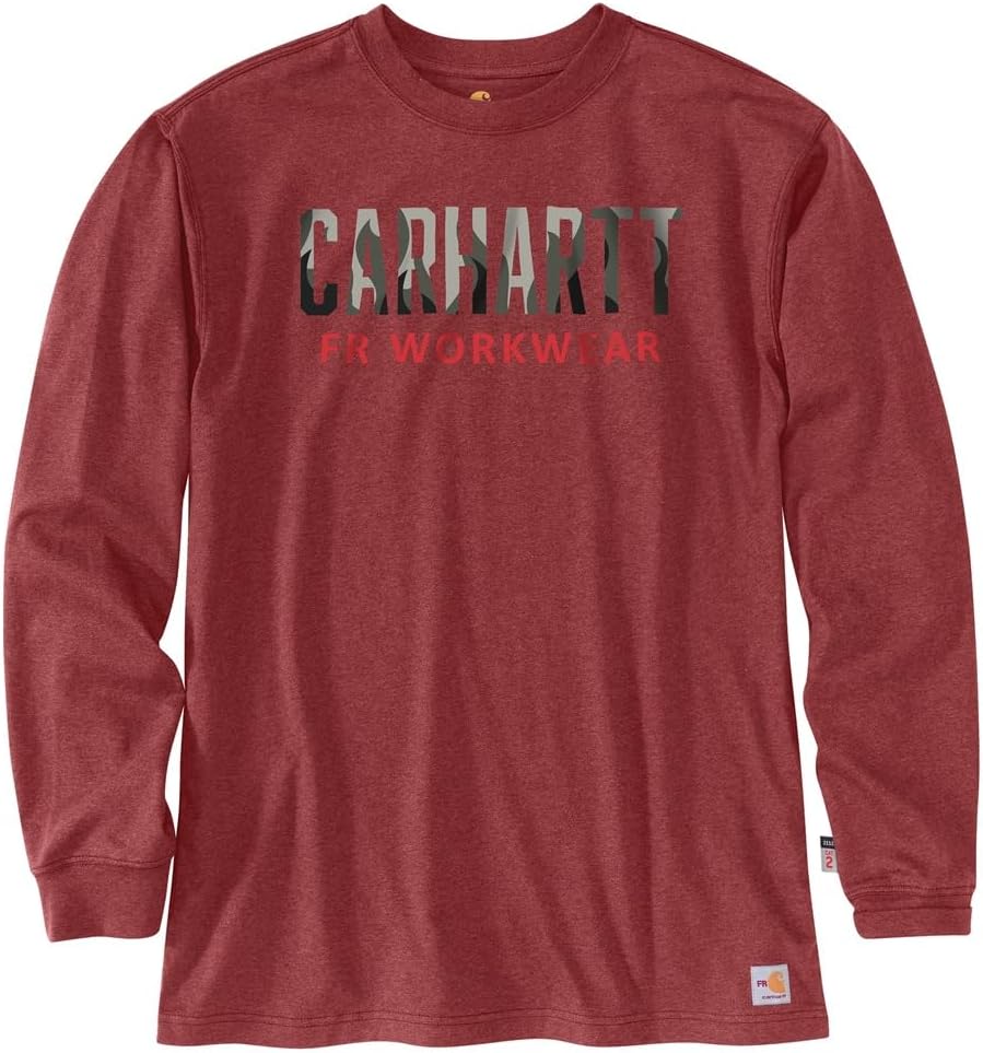 

Carhartt мужская 104508 огнестойкая футболка с длинным рукавом и принтом, Red Brown Heather