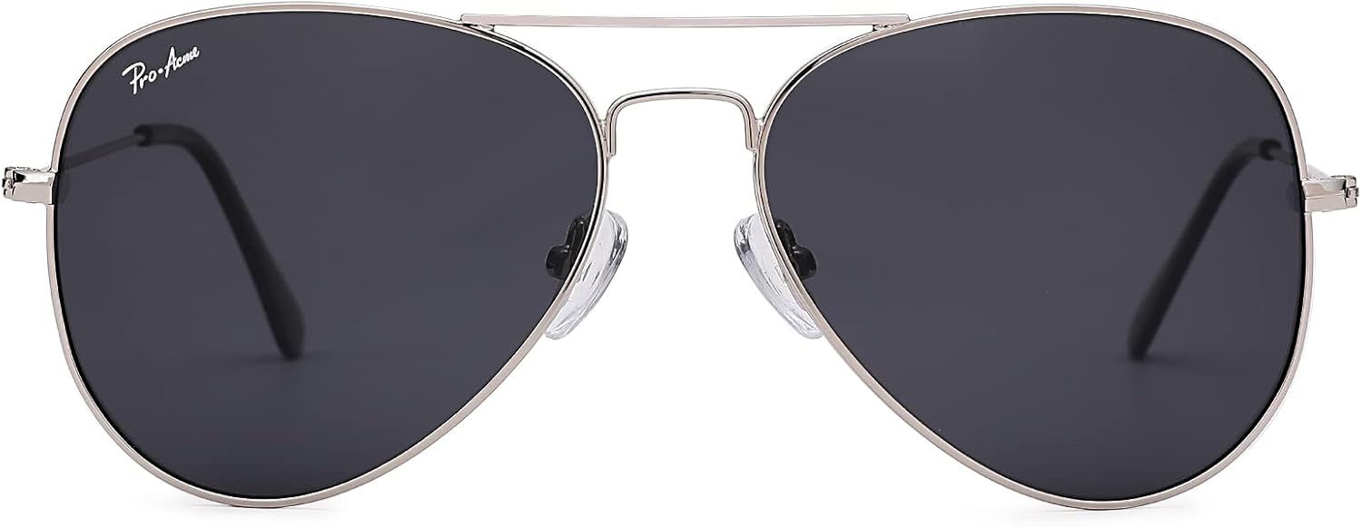 

Поляризованные солнцезащитные очки-авиаторы Pro Acme Classic для женщин и мужчин, легкая металлическая оправа в стиле «пилот», защита от УФ-излучения UV400, ширина линз 58 мм, A | Silver Frame| Grey Lens