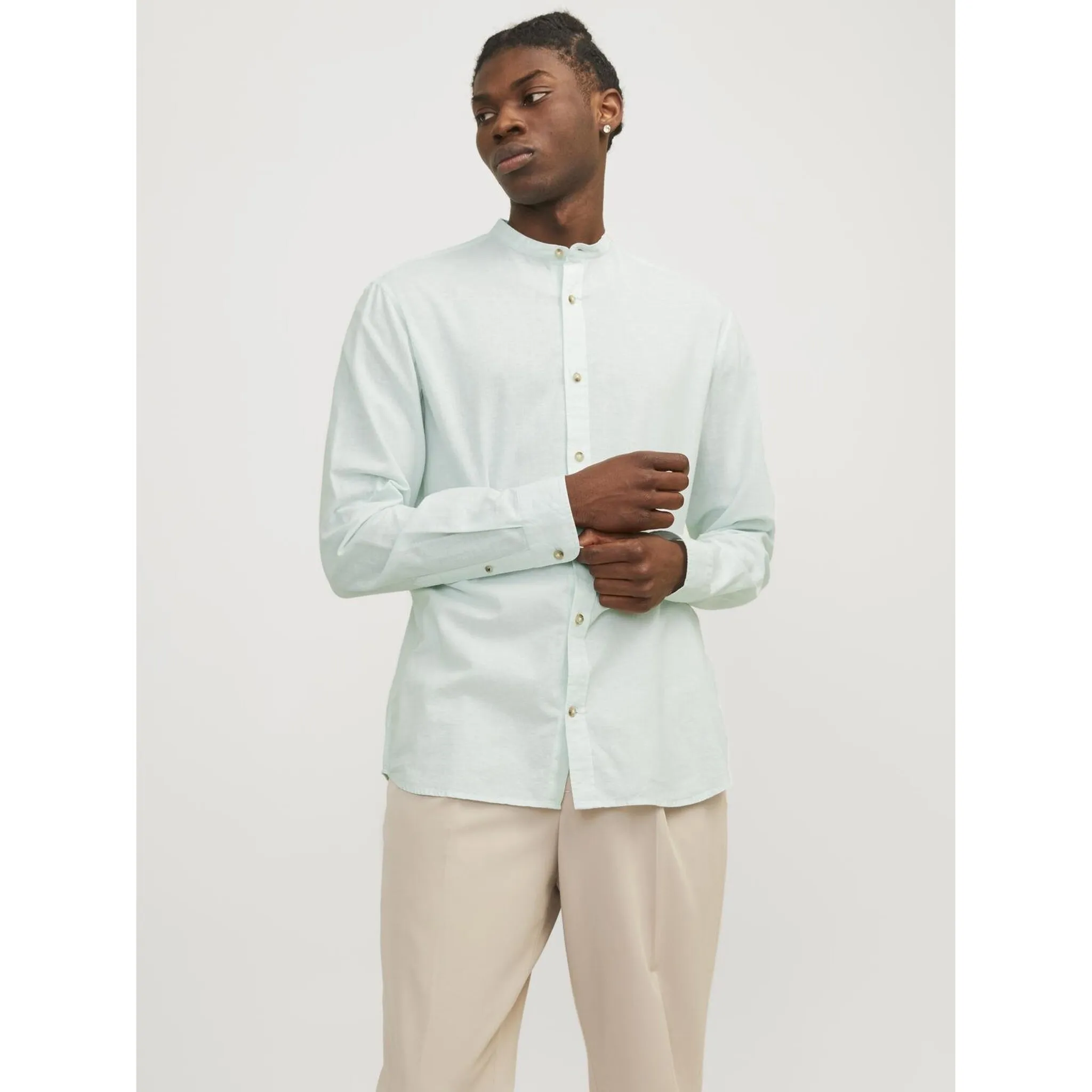 

Рубашка с длинными рукавами Jack & Jones "JJESUMMER BAND LINEN BLEND SHIRT LS SN", цвет Soothing Sea