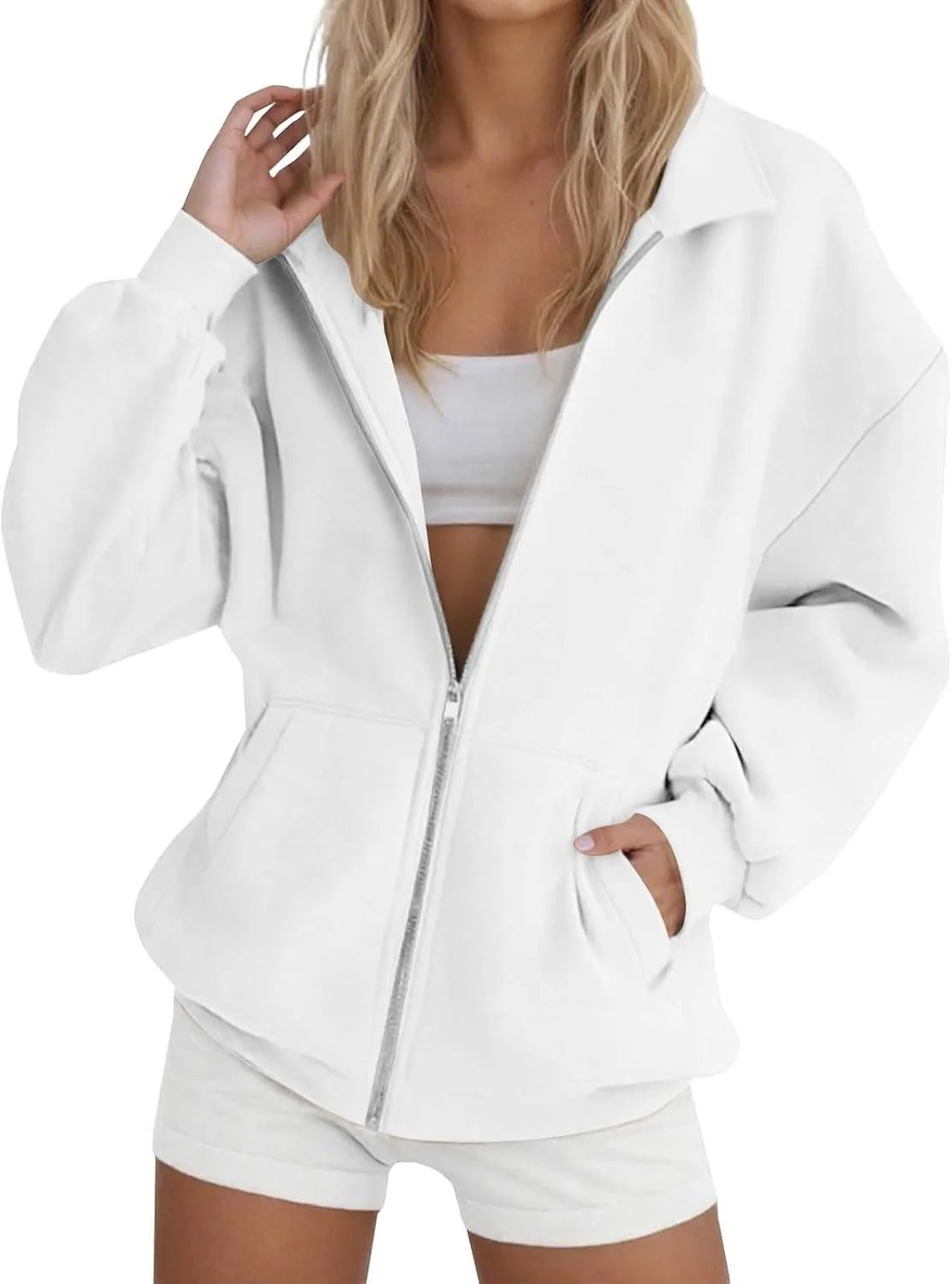 

Женский худи с воротником и карманами, оверсайз GOHRSHA