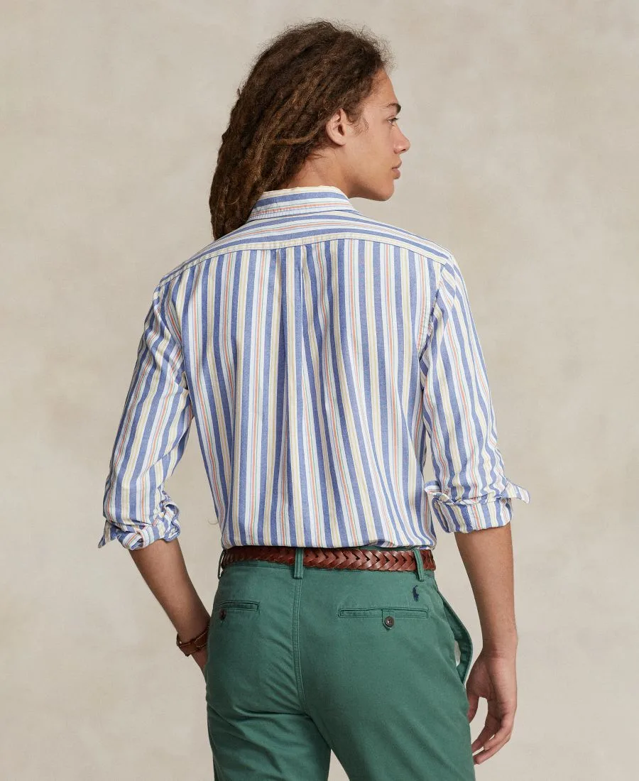 Мужская полосатая рубашка Оксфорд, сшитая на заказ Polo Ralph Lauren, синий — фото 4