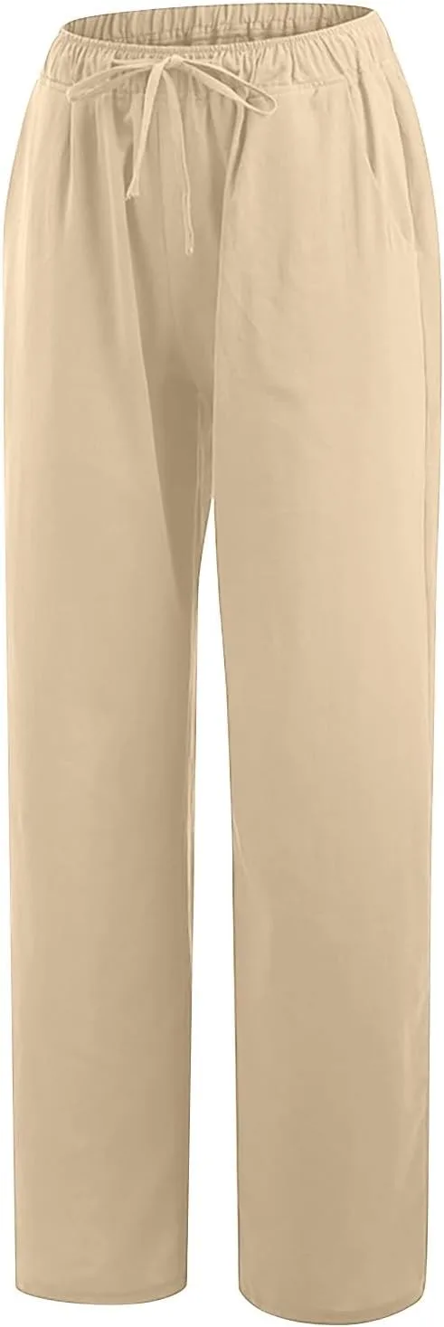 Женские льняные брюки Casual Loose High Waist Boho Wide Leg Cropped Palazzo — фото 4