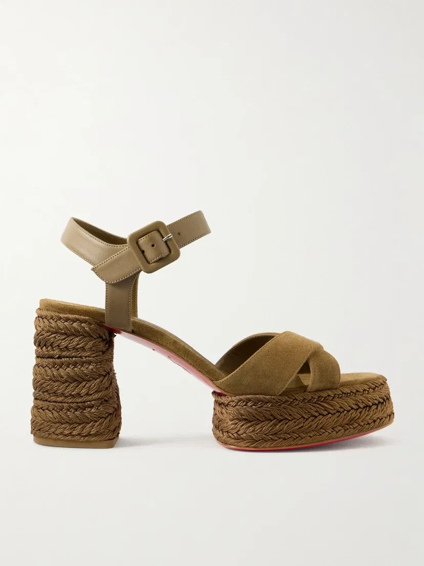 Сандалии на платформе Calakala 85 мм из замши с перекрестными ремешками Christian Louboutin, коричневый