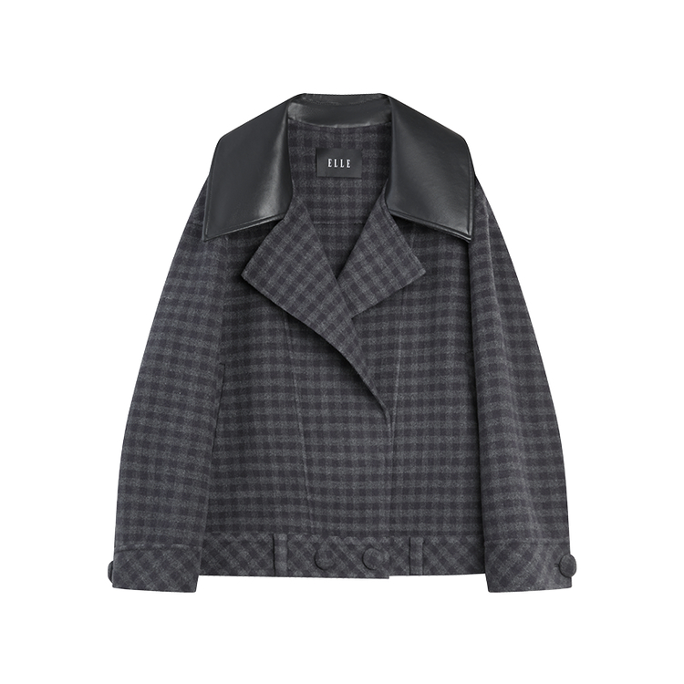 

ELLE Пальто женское синее в клетку с воротником-стойкой, умеренно прямое