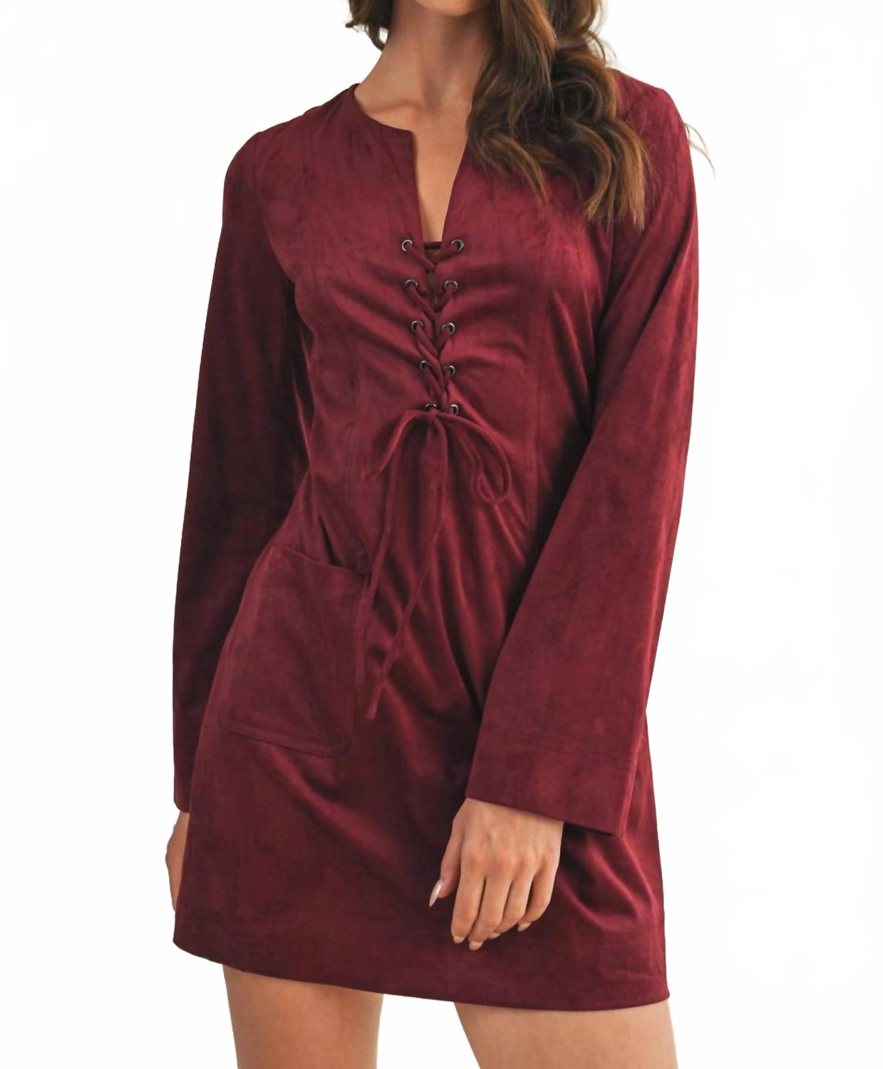 

Замшевое мини-платье со шнуровкой, винного цвета Mustard Seed, Wine