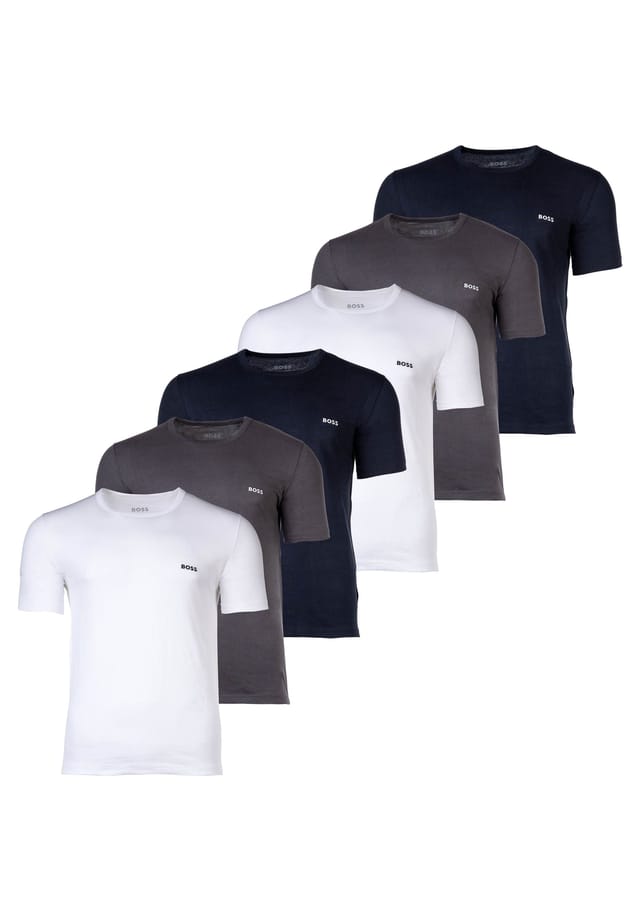 

Футболка 6 шт. - классическая с круглым вырезом с коротким рукавом хлопковая однотонная Boss, мультиколор