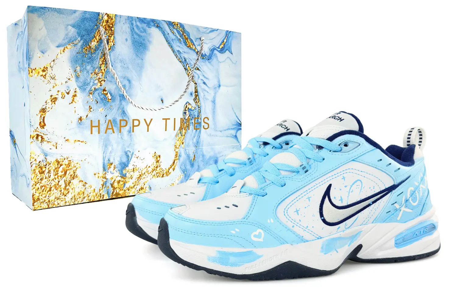 

Nike Кроссовки Air Monarch 4 с амортизацией, износостойкие, низкие, массивные, унисекс, сине-белый