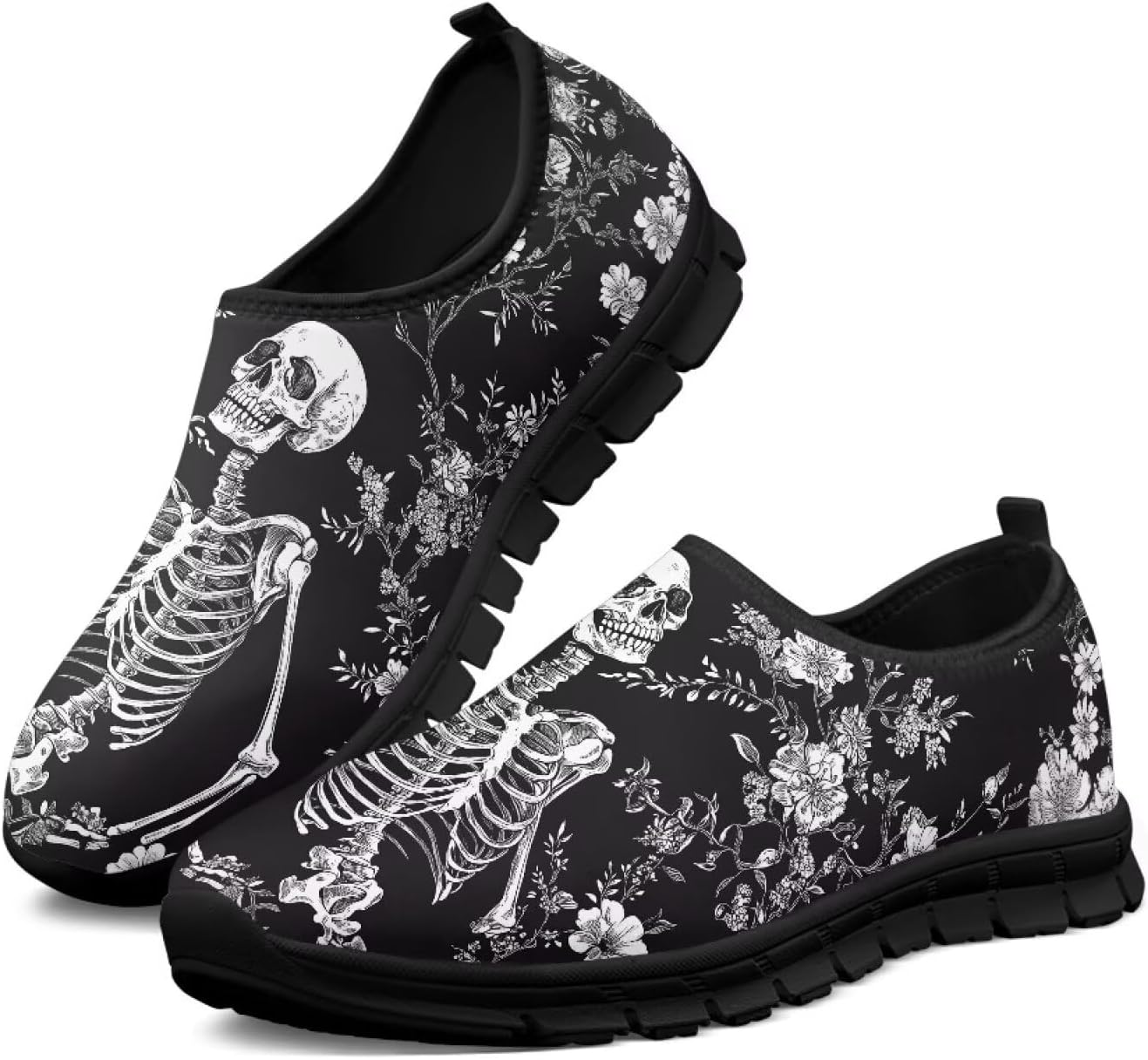 

Мужские кроссовки слайдоны с противоскользящей подошвой, повседневная обувь, спортивные скелетные кроссовки, низкие лоферы для прогулок и походов на открытом воздухе, размеры US5-14 Qoiuvncy, Skeleton Skull Print