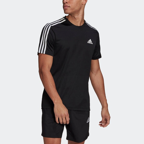 Футболка m 3s t casual sports с полосками по бокам, с круглым вырезом, с коротким рукавом, Adidas, черный — фото 3