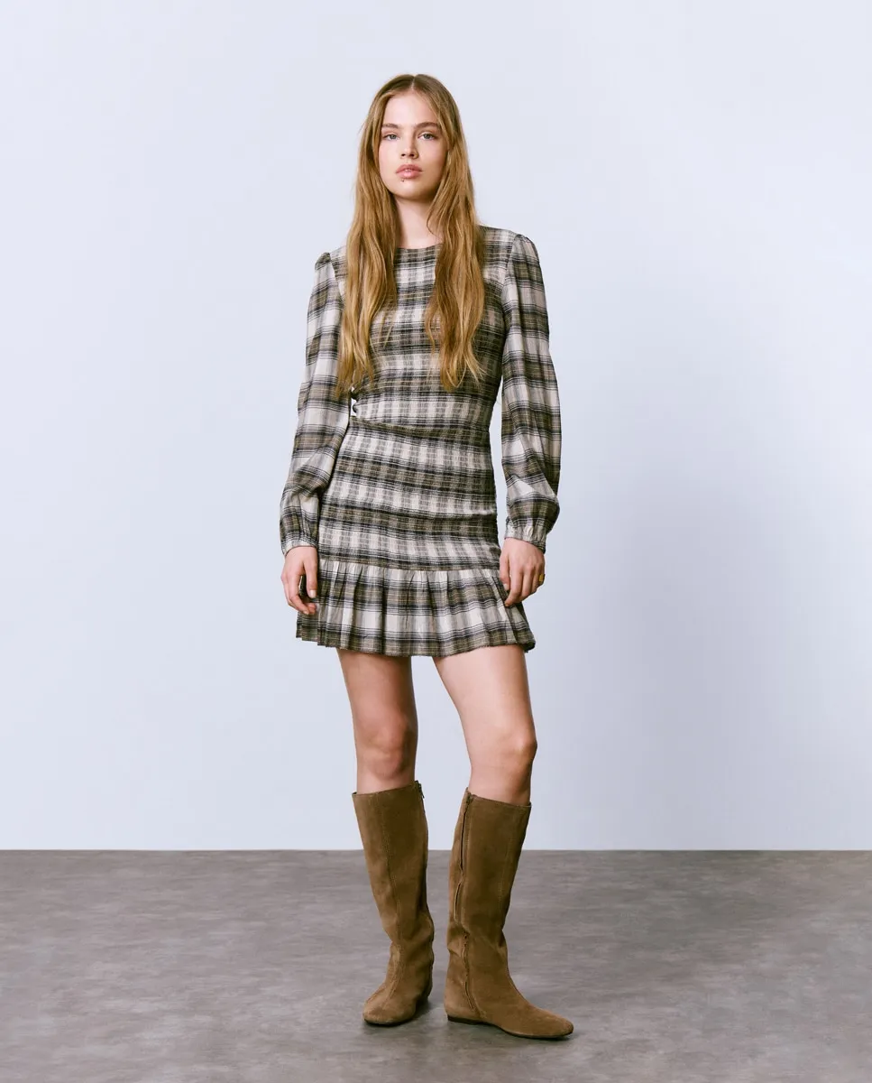 

Короткое резиновое платье в клетку Brownie, коричневый