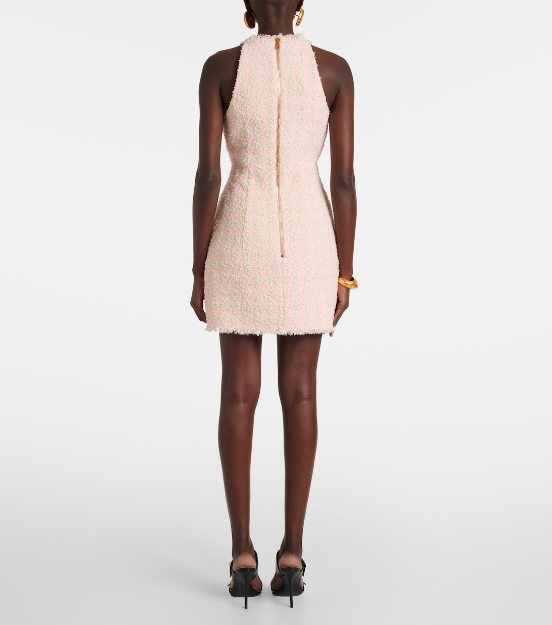 Мини-платье из твида Balmain, Rose/Beige — фото 3