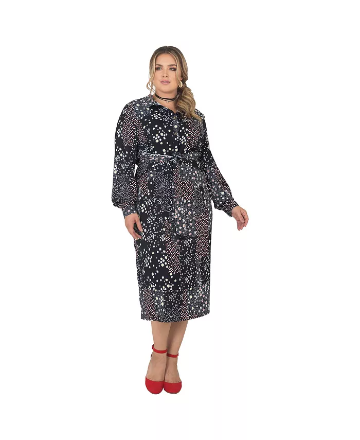 

Платье-рубашка миди с длинным рукавом и цветочным принтом Plus Size с завязкой спереди Standards & Practices, черный