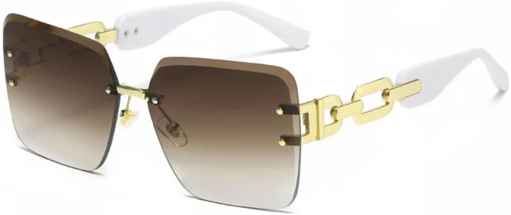 

Винтажные солнцезащитные очки без оправы для женщин и мужчин в стиле панк, роскошные, с большой оправой, металлической цепочкой и защитой от УФ-излучения UV400 VFDHN, White Tea