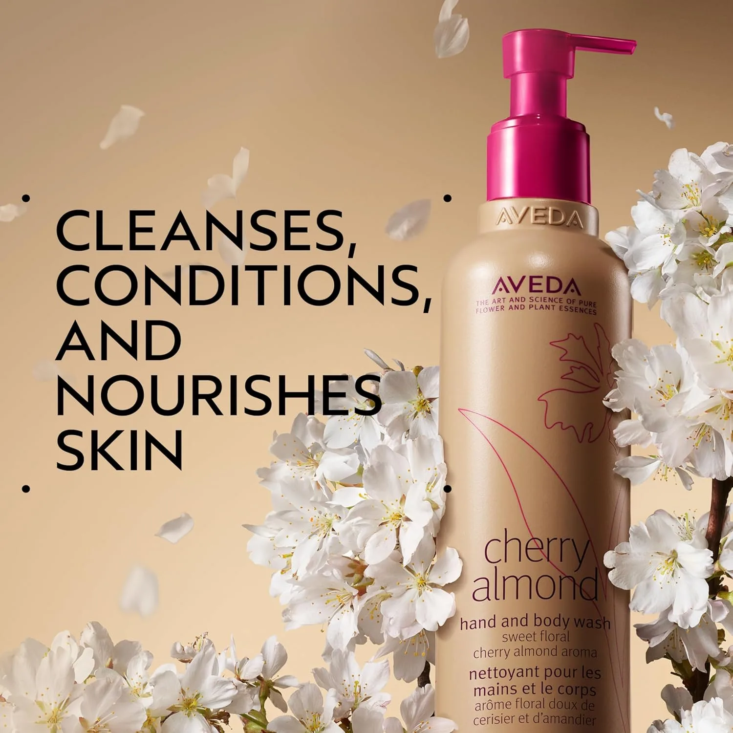 Aveda Cherry Almond гель для рук и тела с маслом сладкого миндаля и экстрактом сакуры, сладкий цветочный аромат с тонизирующими бобами, сертифицированными органическими апельсином и иланг-илангом, 97% натуральных ингредиентов, Pink — фото 2