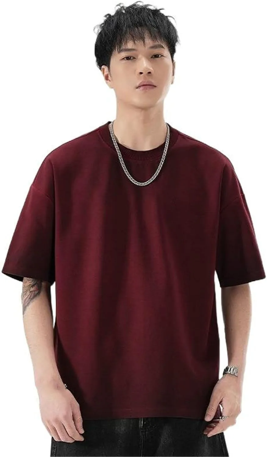 

Мужская футболка с коротким рукавом, весенне-летняя, винтажная, heavyweight, crew neck, красная AXGGZTJZ