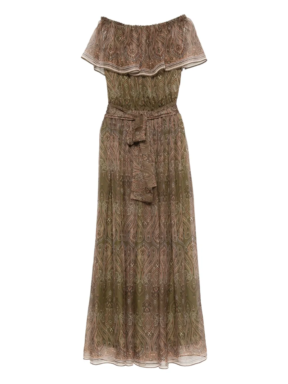 

Платье макси с оборками и принтом пейсли Miau By Clara Rotescu, зеленый