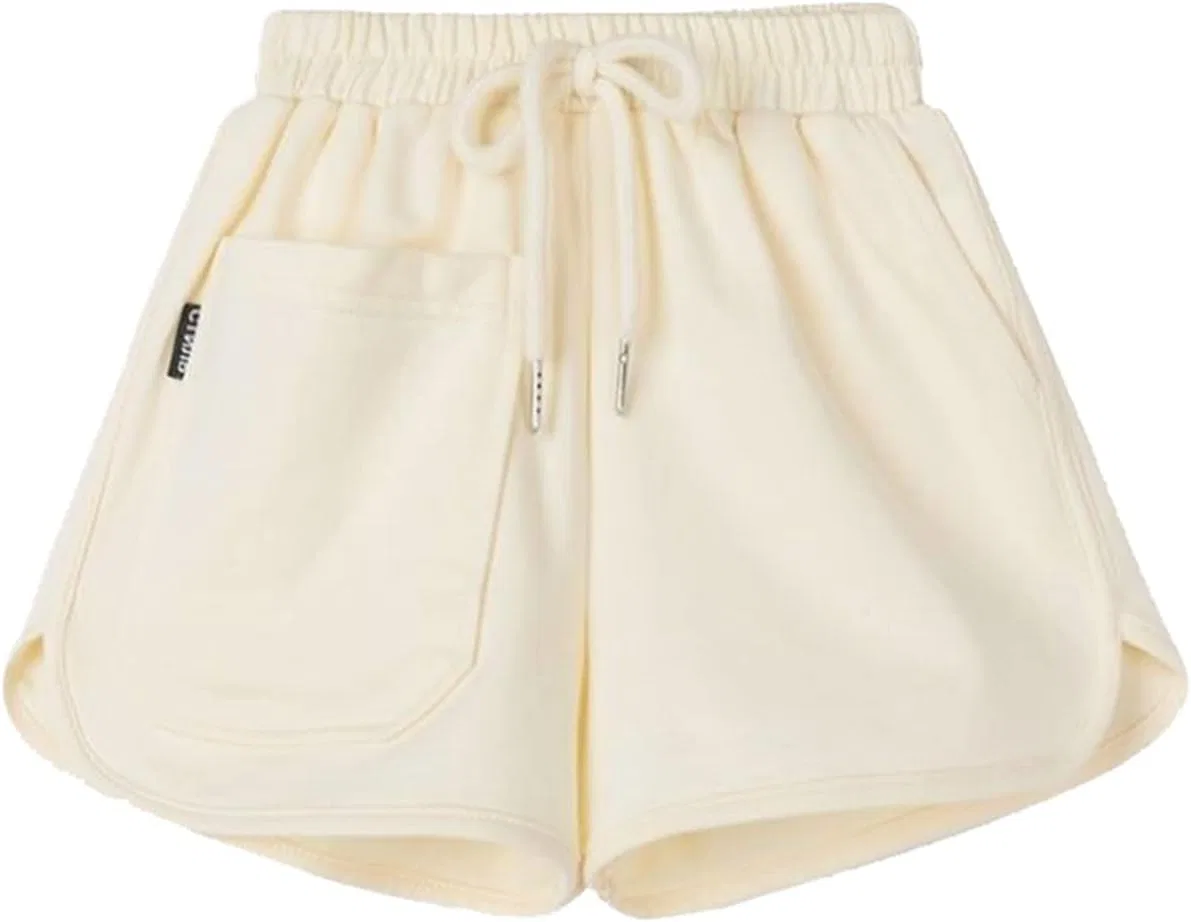 Шорты для девочек спортивные, зауженные, на поясе с завязкой, Beige