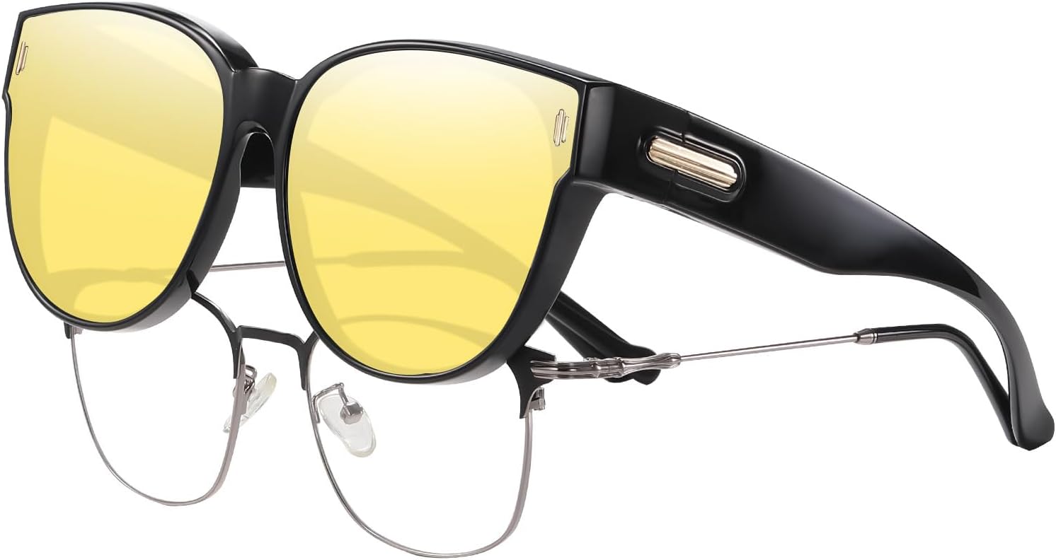 

Солнцезащитные очки HAOLOTA Fit Over Glasses для женщин, большие поляризованные очки для вождения, модные очки «кошачий глаз» с защитой от УФ-излучения UV400, Nv01 Black Frame Night Vision Lens