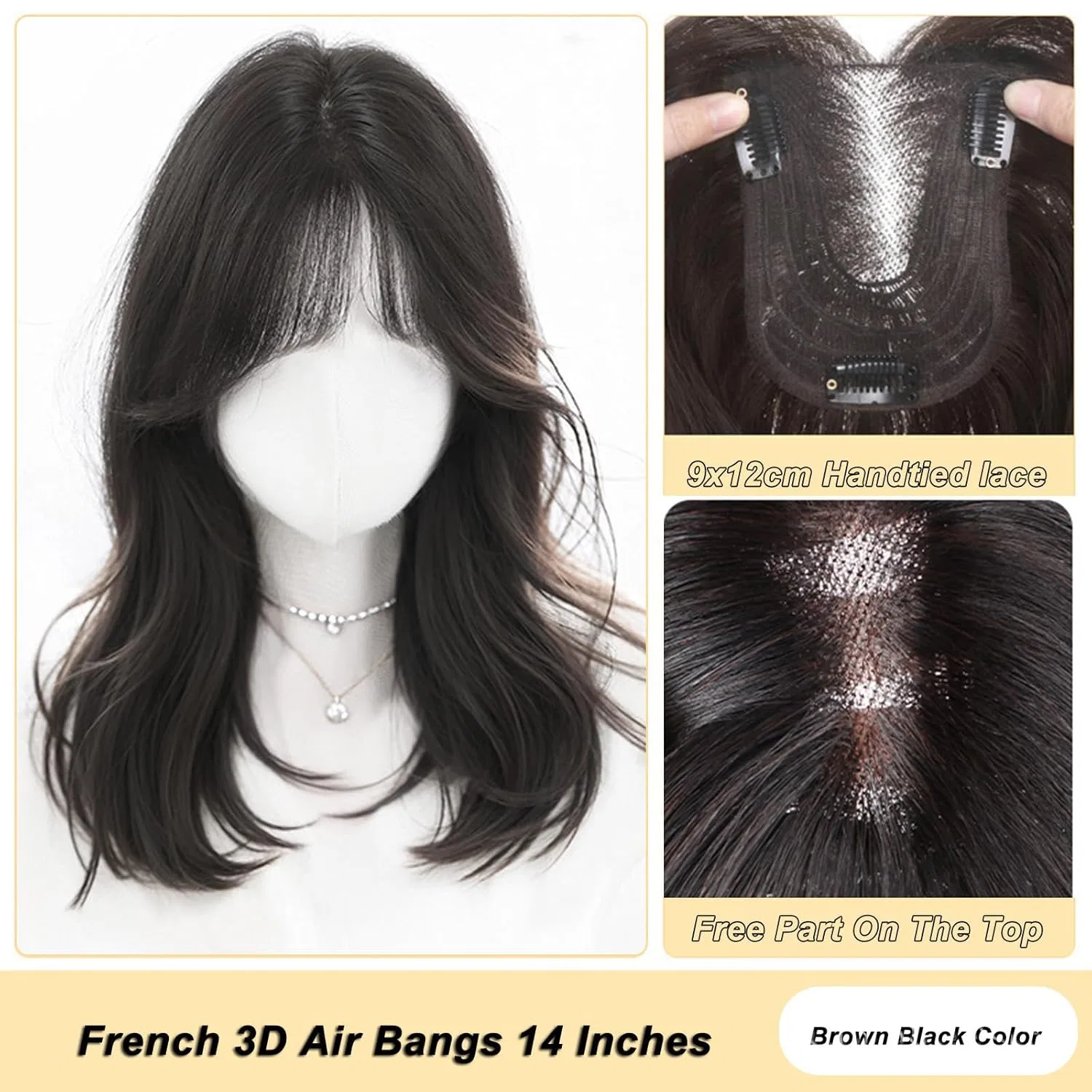 Накладка для волос с челкой, волнистая, на заколках Eree Hair, Schwarz — фото 4