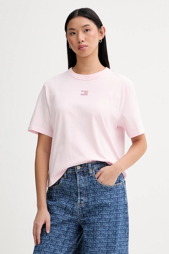 

Хлопковая футболка Tommy Jeans, розовый