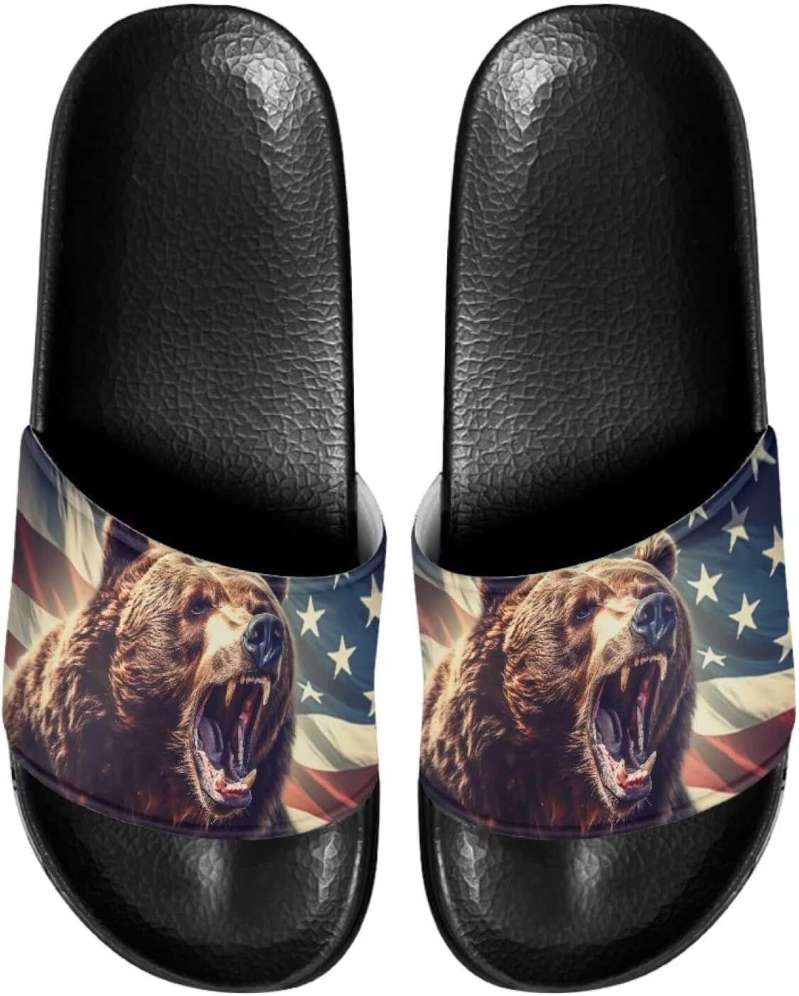 

Мужские домашние сандалии Psesaysky с подушкой, обеспечивающие максимальный комфорт, повседневные сандалии-шлепанцы с открытым носком, нескользящие тапочки, водостойкие мягкие плоские туфли, обувь с одной полосой, Usa Flags Bear