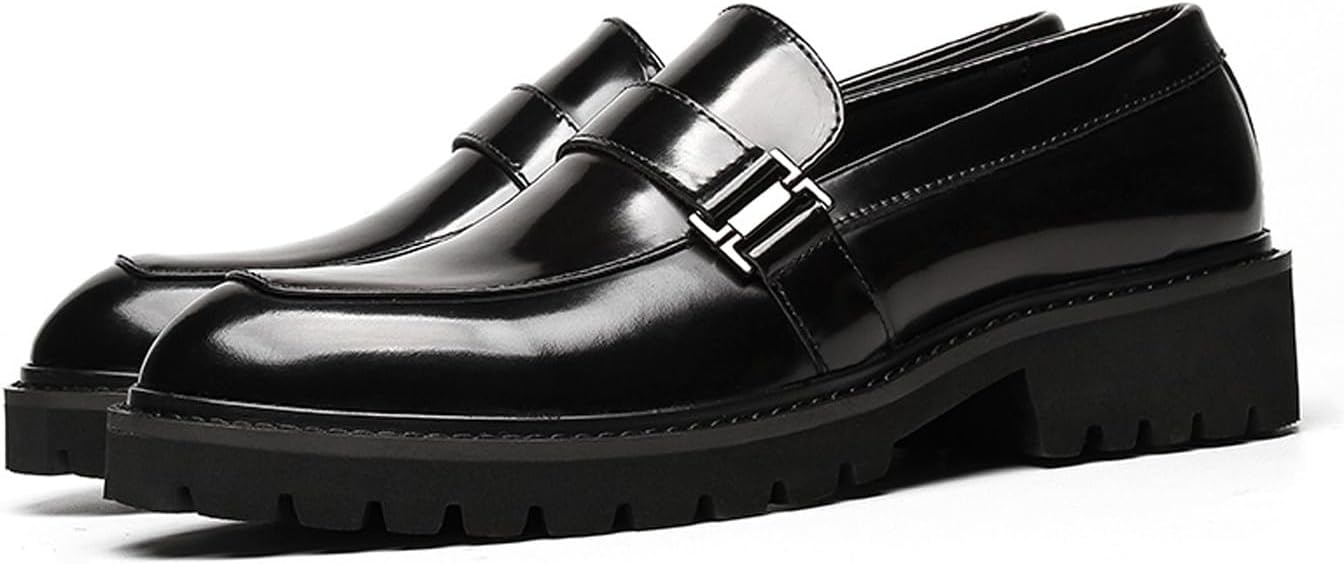 

Мужские кожаные лоферы Santimon с невысокой подошвой - повседневные пенни-лоферы с металлической конной пряжкой для свадьбы, работы, модного офиса, вечеринки и ночного выхода, черный