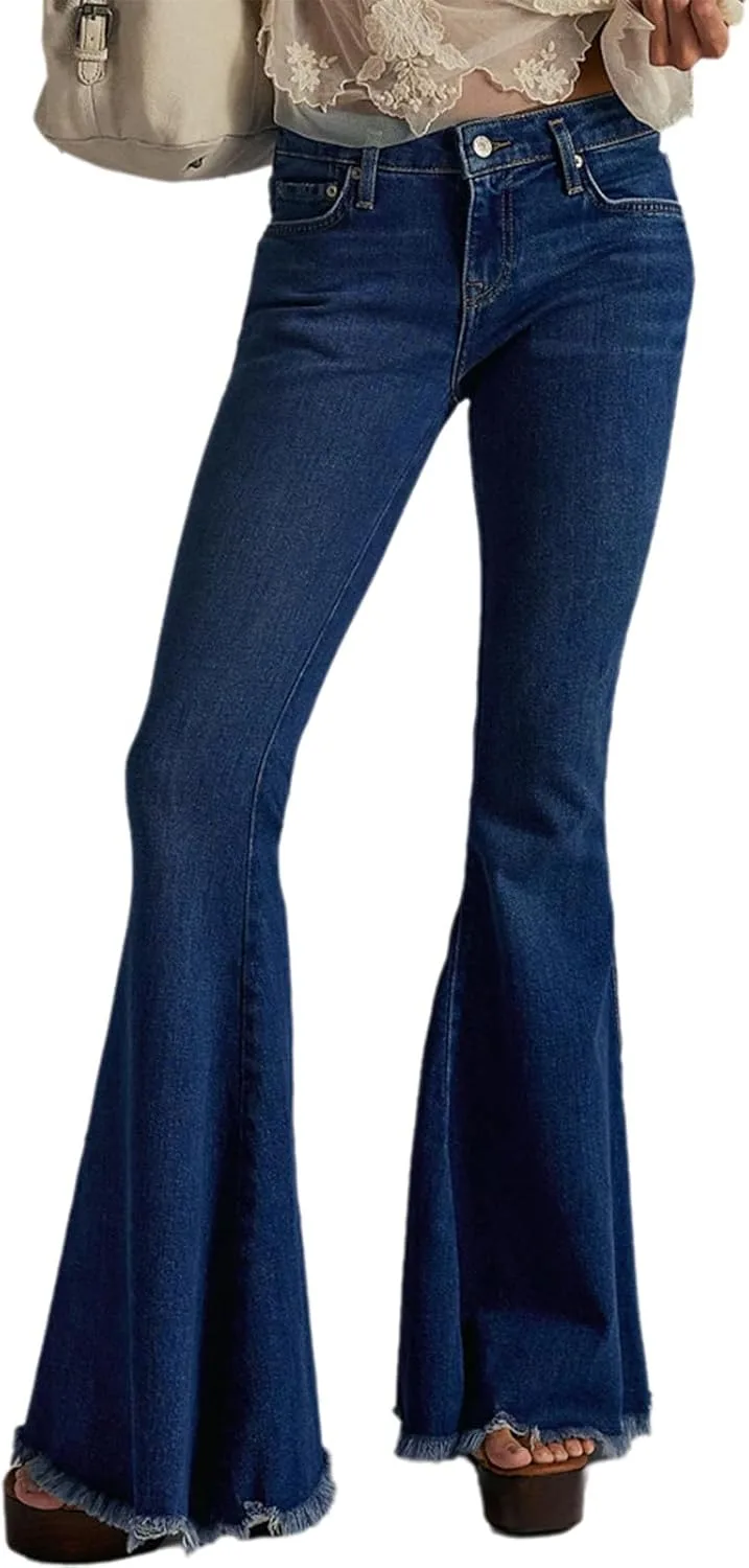 

Женские джинсы 90s Vintage Bell Bottom с зауженным силуэтом и необработанным краем MRNYQBM