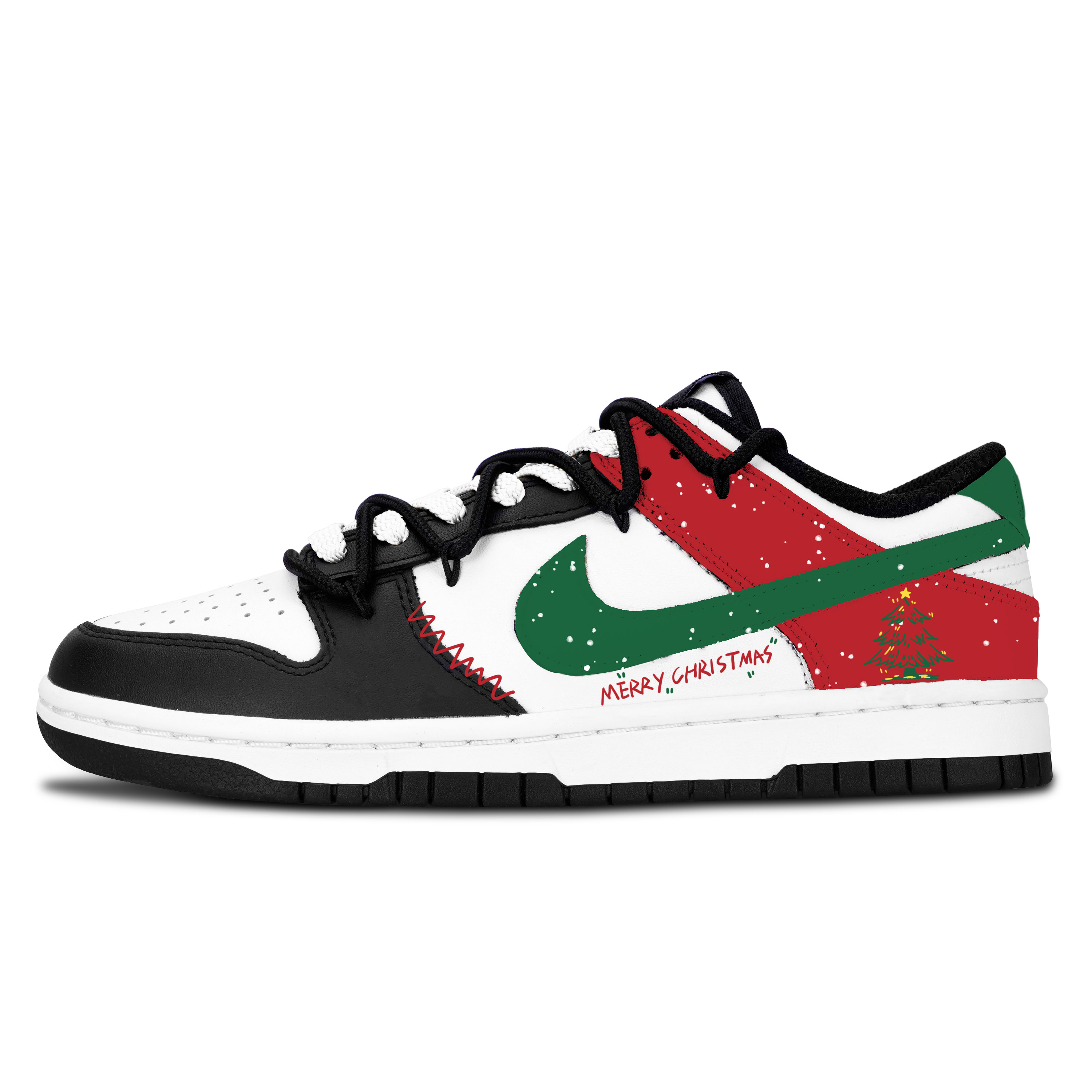 

Nike Детские скейтбордистские кроссовки Dunk Red Green Star Trail с противоскользящей подошвой, легкой амортизацией, низким верхом, черные и белые